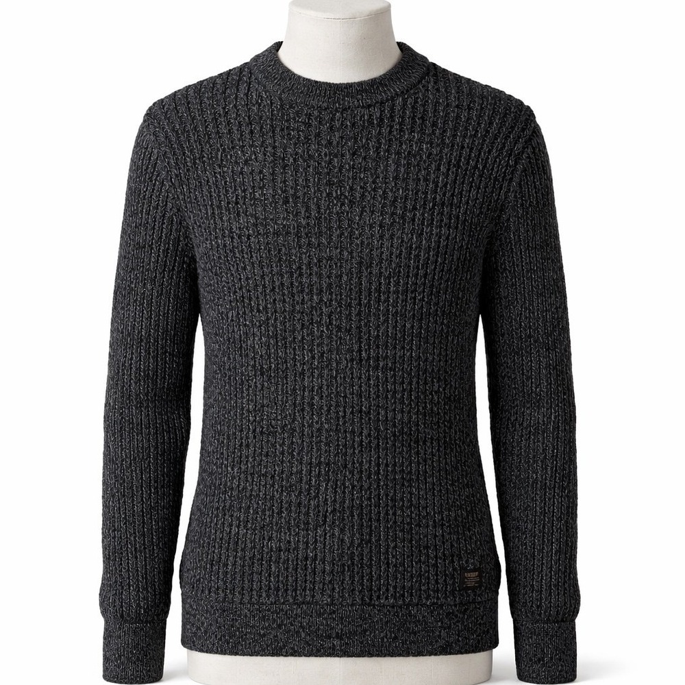 Deus Ex Machina Mens L Ribbed Chunky Knit Crew Neck Sweater Charcoal Marl Grey
